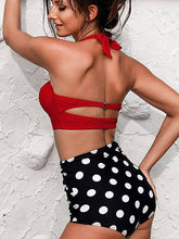 Load image into Gallery viewer, Retro Wave Point High Waist Bikini Print Swimsuit