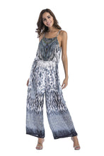 Load image into Gallery viewer, 5 pattern Wide-leg pants sexy halter V-neck lady print panties chiffon Rompers