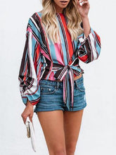 Load image into Gallery viewer, Stripe Long Sleeve Long Sleeve Bowknot T Shirt