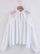 Load image into Gallery viewer, Human Cotton Crepe Lace Bohemian Retro Stitching Openwork Pullover Loose Blouse