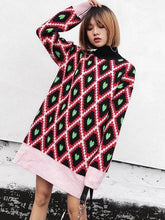 Load image into Gallery viewer, Fashion European And American Style High Collar Embroidery Contrast Color Love Geometry Pullover Sweater Top