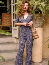 Load image into Gallery viewer, Floral V Neck Short Sleeve Summer Jumpsuit