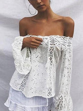 Load image into Gallery viewer, Lace Off Shoulder Flared Sleeves Cover-Ups Tops