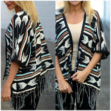 Load image into Gallery viewer, Bohemian Tasseled Printing Mid-Sleeved Striped Coat