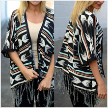 Load image into Gallery viewer, Bohemian Tasseled Printing Mid-Sleeved Striped Coat