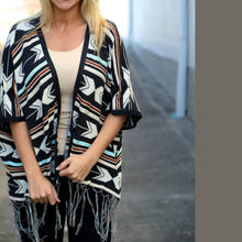 Load image into Gallery viewer, Bohemian Tasseled Printing Mid-Sleeved Striped Coat