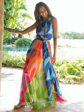 Load image into Gallery viewer, Popular Floral-Print Straps Cross Neck Sleeveless Beach Maxi Dress