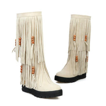 Load image into Gallery viewer, Women Boho Winter Tassel Warm Hidden Heel Long Boots