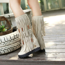 Load image into Gallery viewer, Women Boho Winter Tassel Warm Hidden Heel Long Boots
