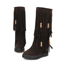 Load image into Gallery viewer, Women Boho Winter Tassel Warm Hidden Heel Long Boots