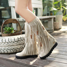 Load image into Gallery viewer, Women Boho Winter Tassel Warm Hidden Heel Long Boots