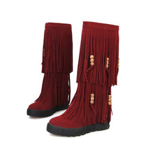 Load image into Gallery viewer, Women Boho Winter Tassel Warm Hidden Heel Long Boots