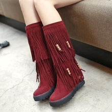 Load image into Gallery viewer, Women Boho Winter Tassel Warm Hidden Heel Long Boots