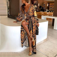 Load image into Gallery viewer, Early Autumn Long Sleeve V-Neck Print Maxi Dress