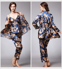 Load image into Gallery viewer, Silk Pajamas Ladies Spring and Summer Dragon Printed Silk Home Dress Three Pack