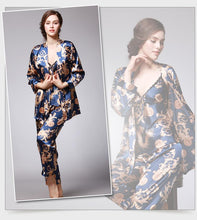 Load image into Gallery viewer, Silk Pajamas Ladies Spring and Summer Dragon Printed Silk Home Dress Three Pack