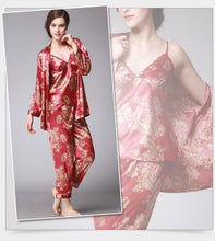 Load image into Gallery viewer, Silk Pajamas Ladies Spring and Summer Dragon Printed Silk Home Dress Three Pack