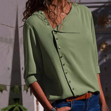 Load image into Gallery viewer, Casual Solid Color Irregular Diagonal Collar Button Long Sleeve Shirt