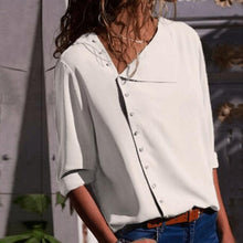 Load image into Gallery viewer, Casual Solid Color Irregular Diagonal Collar Button Long Sleeve Shirt
