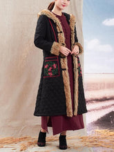 Load image into Gallery viewer, Autumn Winter New National Style Chinese Embroidery Cotton  Fur Collar Hooded Coat