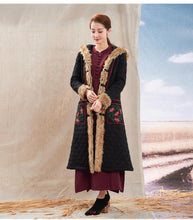 Load image into Gallery viewer, Autumn Winter New National Style Chinese Embroidery Cotton  Fur Collar Hooded Coat