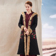 Load image into Gallery viewer, Autumn Winter New National Style Chinese Embroidery Cotton  Fur Collar Hooded Coat