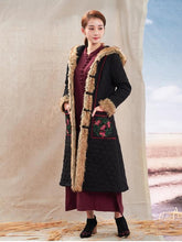 Load image into Gallery viewer, Autumn Winter New National Style Chinese Embroidery Cotton  Fur Collar Hooded Coat