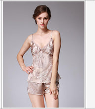 Load image into Gallery viewer, Ice Silk Pajamas Dragon Pattern Summer Silk Sleeping Skirts Women's Suspenders Shorts Two Suit Pendant Home Clothes