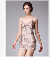 Load image into Gallery viewer, Ice Silk Pajamas Dragon Pattern Summer Silk Sleeping Skirts Women's Suspenders Shorts Two Suit Pendant Home Clothes