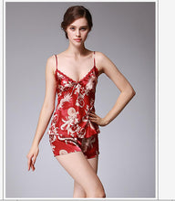 Load image into Gallery viewer, Ice Silk Pajamas Dragon Pattern Summer Silk Sleeping Skirts Women's Suspenders Shorts Two Suit Pendant Home Clothes