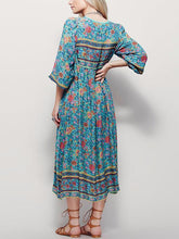 Load image into Gallery viewer, Romantic Blue Floral 3/4 Sleeve Bohemia Dress Maxi Dress