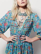 Load image into Gallery viewer, Romantic Blue Floral 3/4 Sleeve Bohemia Dress Maxi Dress
