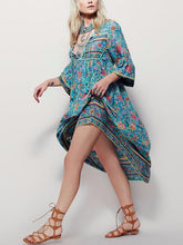 Load image into Gallery viewer, Romantic Blue Floral 3/4 Sleeve Bohemia Dress Maxi Dress