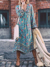 Load image into Gallery viewer, Romantic Blue Floral 3/4 Sleeve Bohemia Dress Maxi Dress