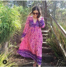 Load image into Gallery viewer, Boho Gypsy Floral Tassel V Neck Long Sleeve Bohemian Fashion Dress