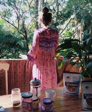Load image into Gallery viewer, Boho Gypsy Floral Tassel V Neck Long Sleeve Bohemian Fashion Dress