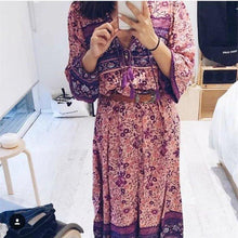 Load image into Gallery viewer, Boho Gypsy Floral Tassel V Neck Long Sleeve Bohemian Fashion Dress
