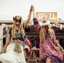 Load image into Gallery viewer, Boho Gypsy Floral Tassel V Neck Long Sleeve Bohemian Fashion Dress