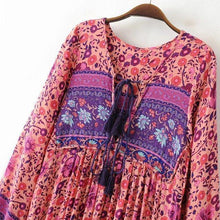Load image into Gallery viewer, Boho Gypsy Floral Tassel V Neck Long Sleeve Bohemian Fashion Dress