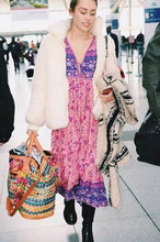 Load image into Gallery viewer, Boho Gypsy Floral Tassel V Neck Long Sleeve Bohemian Fashion Dress