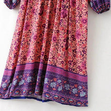 Load image into Gallery viewer, Boho Gypsy Floral Tassel V Neck Long Sleeve Bohemian Fashion Dress