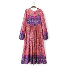 Load image into Gallery viewer, Boho Gypsy Floral Tassel V Neck Long Sleeve Bohemian Fashion Dress