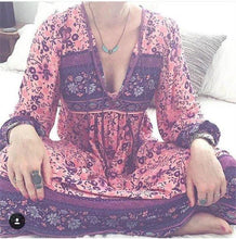 Load image into Gallery viewer, Boho Gypsy Floral Tassel V Neck Long Sleeve Bohemian Fashion Dress