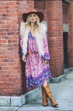 Load image into Gallery viewer, Boho Gypsy Floral Tassel V Neck Long Sleeve Bohemian Fashion Dress