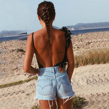Load image into Gallery viewer, Summer Sexy V Neck Lace Stitching Backless One-piece Swimsuit Bikini