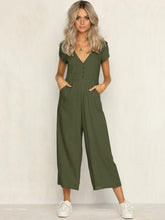 Load image into Gallery viewer, Solid Color V Neck Short Sleeve Wide Leg Pants Jumpsuit