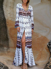 Load image into Gallery viewer, Sexy Chiffon Bohemia Floral Front Split with Tie Long Sleeve Maxi Dress
