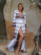 Load image into Gallery viewer, Sexy Chiffon Bohemia Floral Front Split with Tie Long Sleeve Maxi Dress