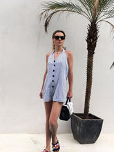 Load image into Gallery viewer, Stripe Button Halter Beach Rompers