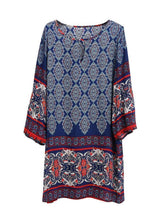 Load image into Gallery viewer, Classical Navy Blue Bohemia Long Sleeve Round Neck Mini Dress